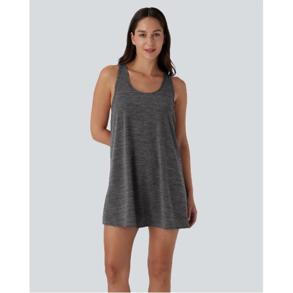 Halara Women Space Dye Gray Active Dress Racerback Built-in Bra Size Large